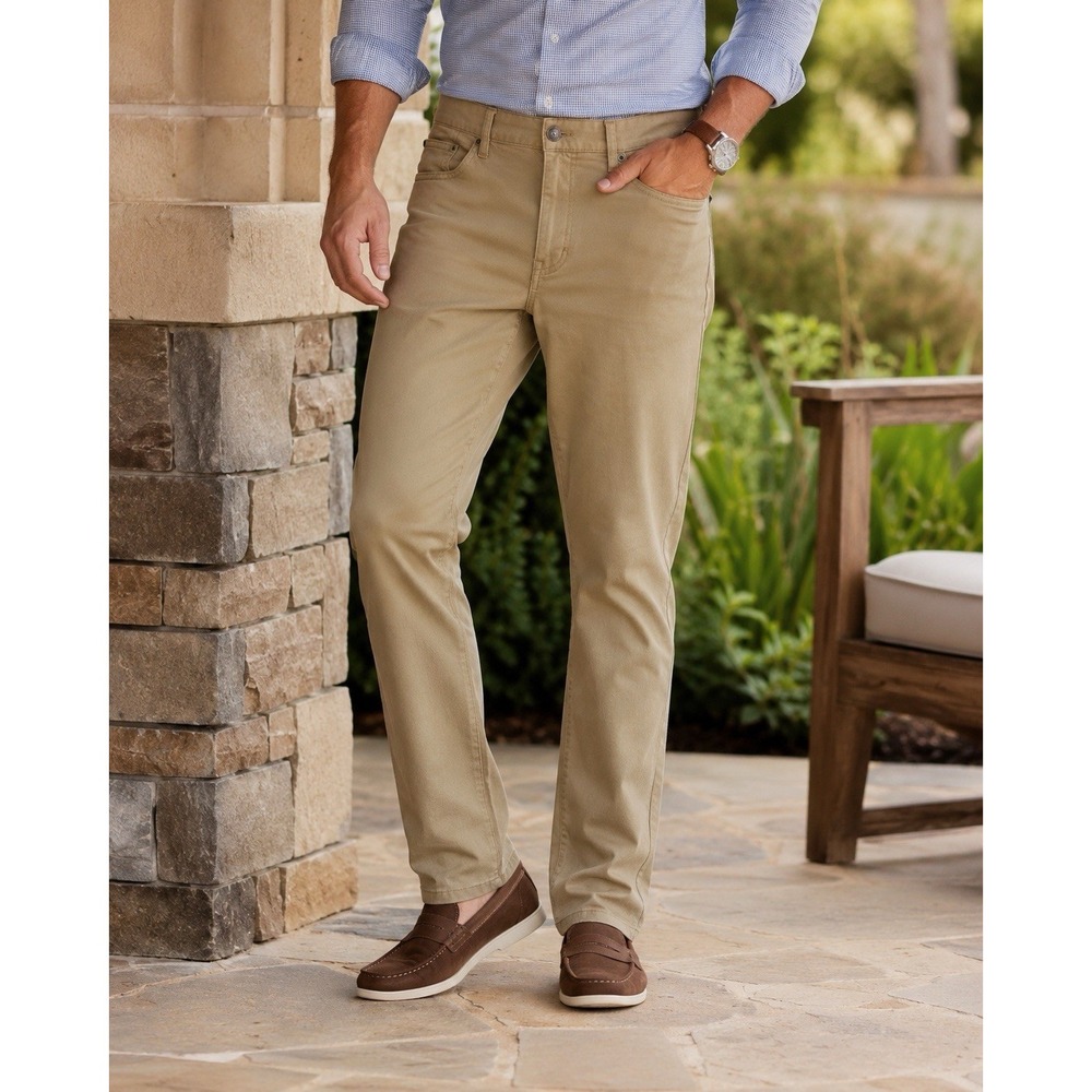 Peter Millar Ultimate Sateen 5 Pocket Pants Men's 36 Khaki ME0B39 Classic Fit